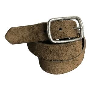 Donna Karan Belt Womens S Brown Suede Leather Distressed Silver Buckle Simple